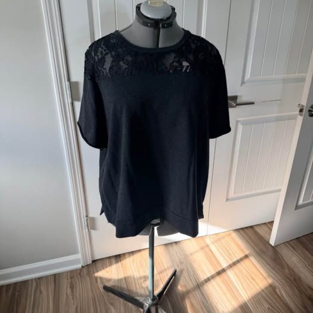 XL Lane Bryant Black Lace Top, 24” pit to pit, 27” length C7496